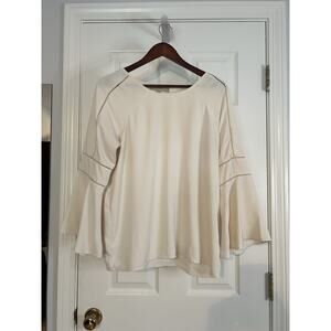 LOFT Small Cream Bell Sleeve Blouse Ladder Trim Raglan Top Ivory Boho Work